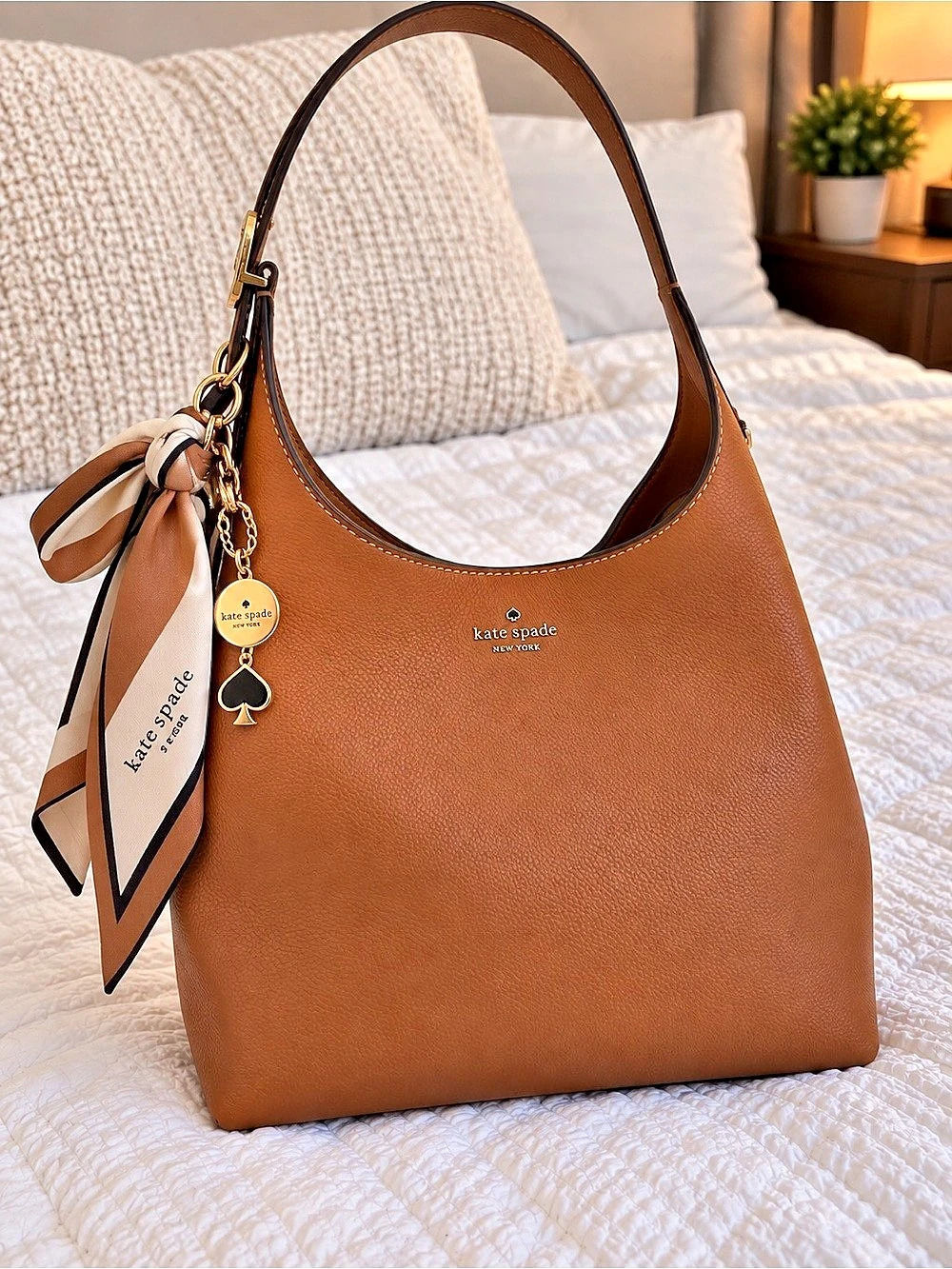Kate Spade Brown Leather-Look Hobo Bag Like New